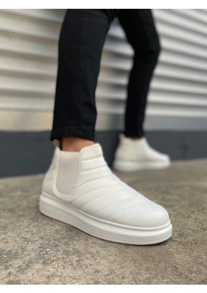 JY205 Boston Bağcıksız Ortopedik Taban Cilt Erkek Spor Bot Cbt - Beyaz