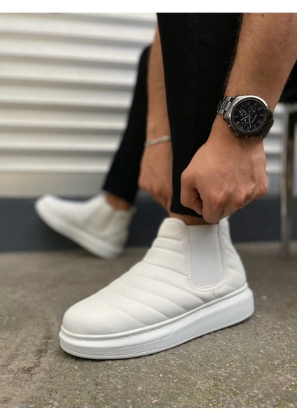 JY205 Boston Bağcıksız Ortopedik Taban Cilt Erkek Spor Bot Cbt - Beyaz modelleri