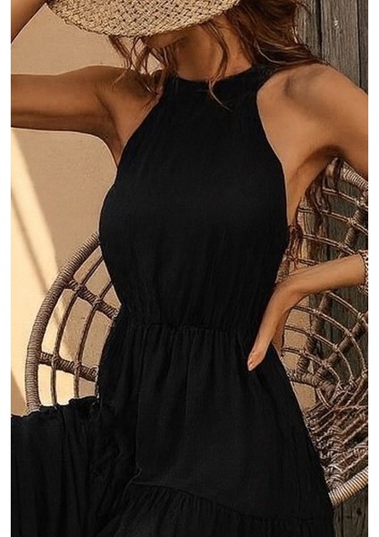 Kadın Kolsuz Halter Yaka Beli Lastiklidesenli Mikro Elbise fiyatları