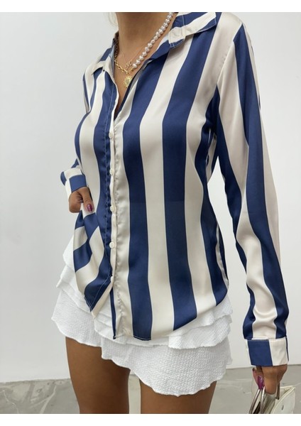 Boydan Düğmeli Arkası Uzun Saten Gömlek-Laci modelleri