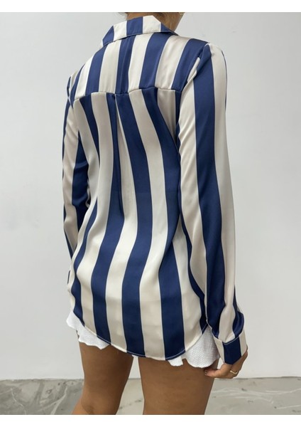 Boydan Düğmeli Arkası Uzun Saten Gömlek-Laci fırsatları