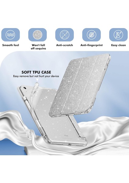 iPad Air 11 Inç M3/m2 2025/2024 Tablet Kılıfı, iPad Air 5./4. Nesil 10.9 Inç Kılıf 2022/2020 Için Parlak Şeffaf Arkalı Simli Kapak [otomatik Uyandırma/uyku] Kız Çocuk Tablet Kılıfı (Yurt Dışından) modelleri