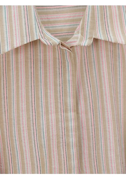 Arkası Uzun Kabartma Çizgili Oversize Gömlek -Vizon fiyatları