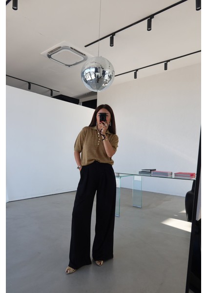 Çift Pensli Likralı Geniş Paça Pantolon