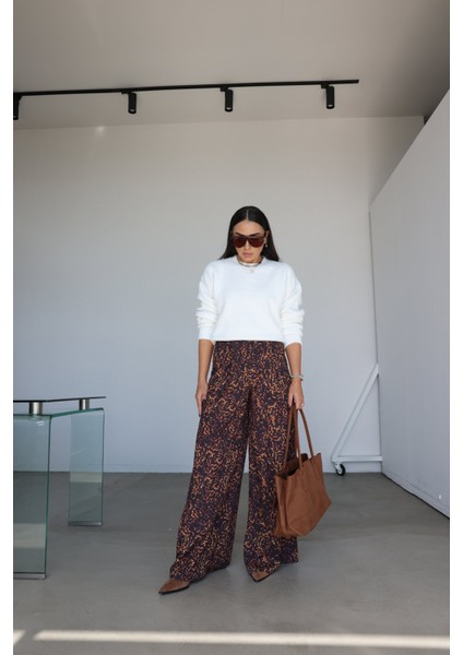 Gold Düğmeli Karışık Desenli Palazzo Pantolon