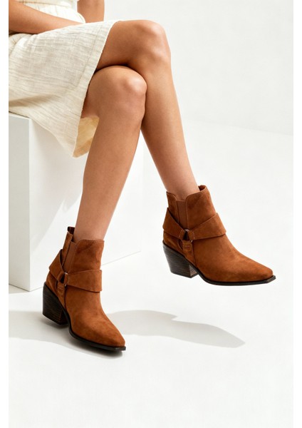 Javell Kadın Hakiki Deri Western Bot - Taba Süet indirimleri