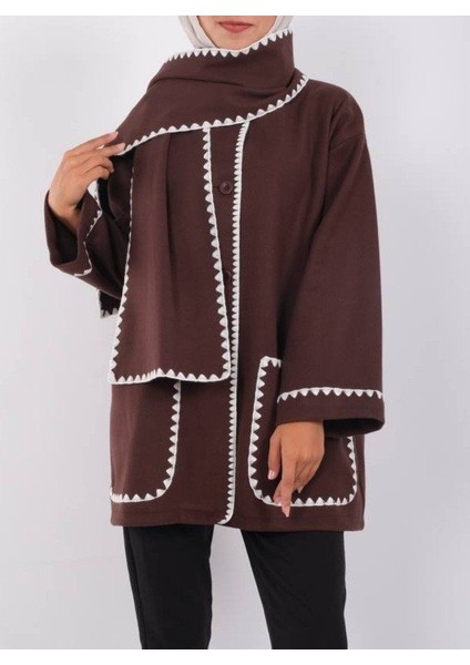 Önü Düğmeli Atkılı Cepli Ceket -Kahve fiyatları