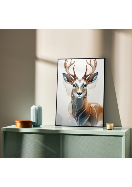 Metal Çerçeveli Gerçek Camlı Tablo,yüksek Çözünürlüklü Dijital Geyik Portresi Tablo,ev,ofis Tablo