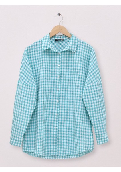 Boydan Düğmeli Gofre Gömlek -Mint