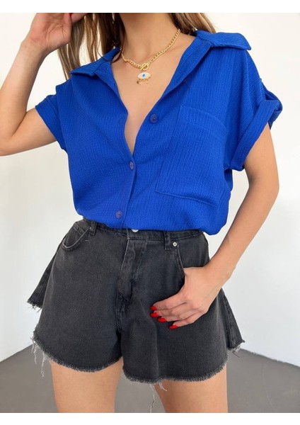 Duble Kol Tek Cepli Bürümcük Gömlek -Saks fiyatları