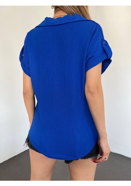 Duble Kol Tek Cepli Bürümcük Gömlek -Saks modelleri