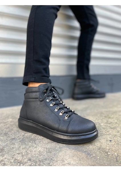 JY206 Ottawa Bağcıklı Ortopedik Taban Cilt Erkek Spor Bot Cst - Siyah