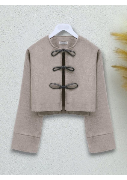 Önü Bağcıklı Kaşe Ceket -Vizon
