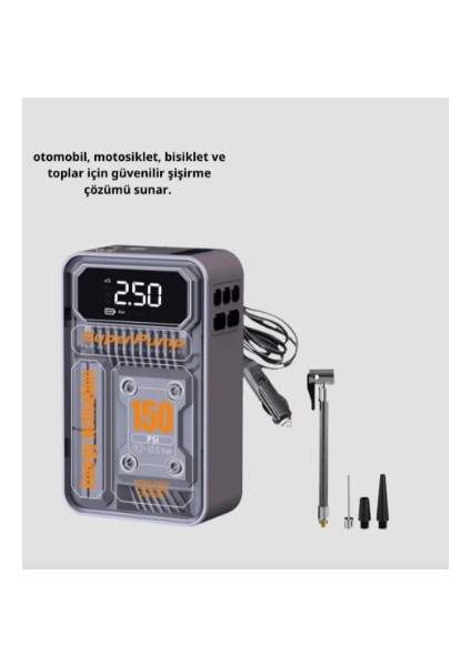 Taşınabilir Kablosuz Hava Pompası – 150 Psı Güçlü Basınç ve 6000MAH Şarjlı modelleri