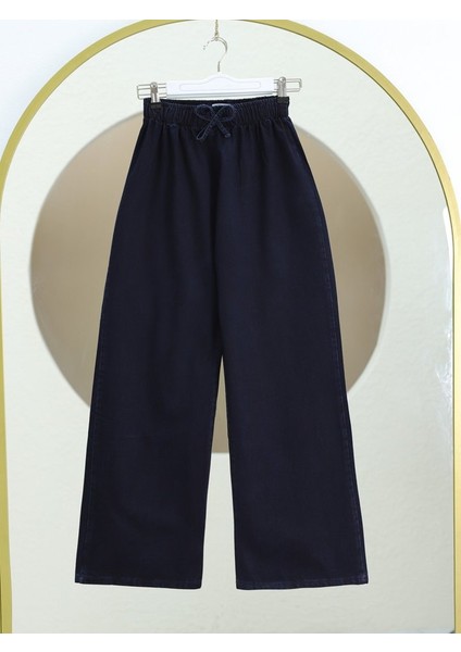 Bol Paça Beli Lastikli Bağcık Detaylı Kot Pantolon -K.laci