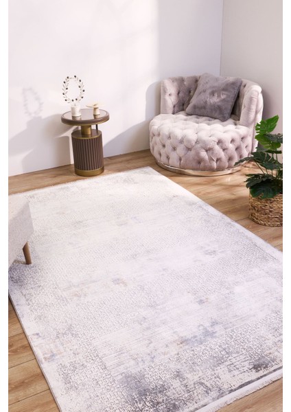 Apex Serenity 7871 Gri Modern Antibakteriyel Viskon Halı – Yumuşak Dokulu, Düz Saçaklı, Salon Halısı