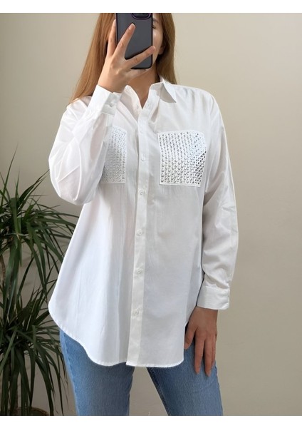 Cebi Taşlı Poplin Gömlek -Beyaz fiyatları