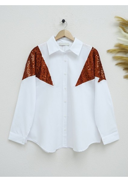 Pul Payet Detaylı Salaş Gömlek -Kiremit
