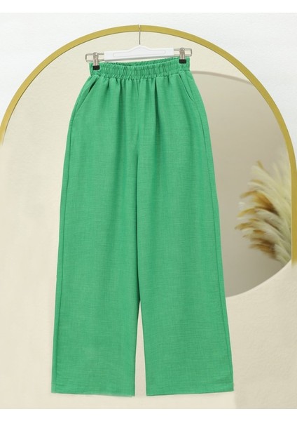Beli Lastikli Çift Cepli Salaş Pantolon -Yeşil