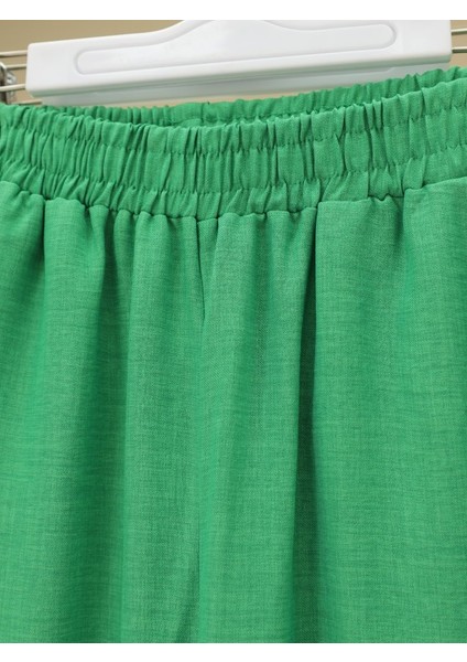 Beli Lastikli Çift Cepli Salaş Pantolon -Yeşil fırsatları