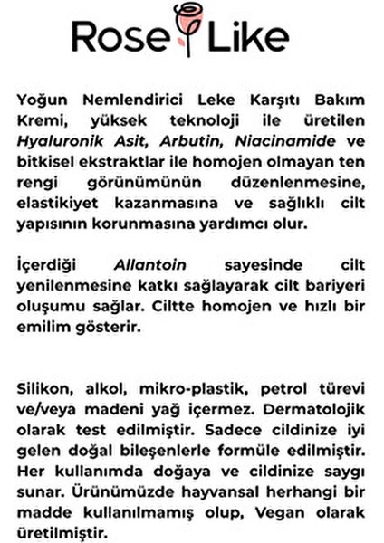 Yoğun Nemlendirici Krem Leke Karşıtı Etkiyle 50 ml Vegan Formül Karma Cilt Tipine Özel modelleri