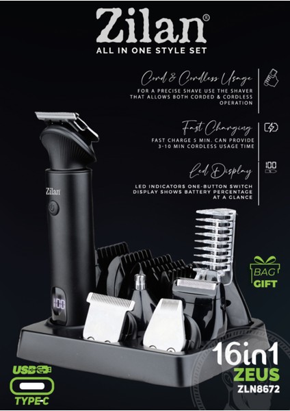 ZLN8672 16’sı 1 Arada Zeus Saç/sakal Seti fiyatları