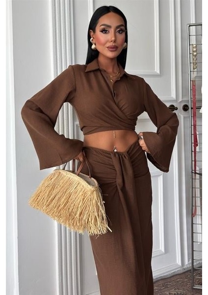 Crop Gömlekli ve Eteği Büzgülü Tasarım Takım 10195 fiyatları