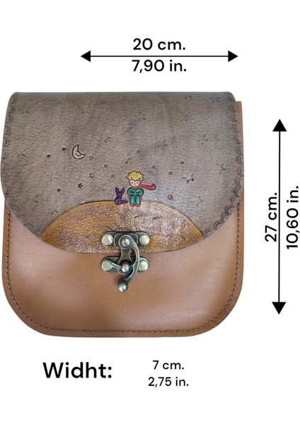 El Yapımı Hakiki Deri Küçük Prens Kadın Çapraz Çanta - El Boyaması ve Kabartma Bohem Tarz Minimalist Edebi Omuz Çantası