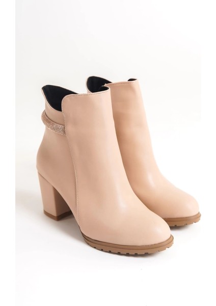 Lıa Fermuarlı Ortopedik Taban Taşlı Topuklu Kadın Bot Ctt - Ten fırsatları