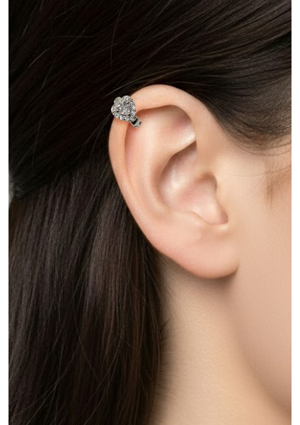 Kalp Model Pembe Zirkon Taşlı Halka Tragus Piercing - Gümüş Anti Alerjik fiyatları