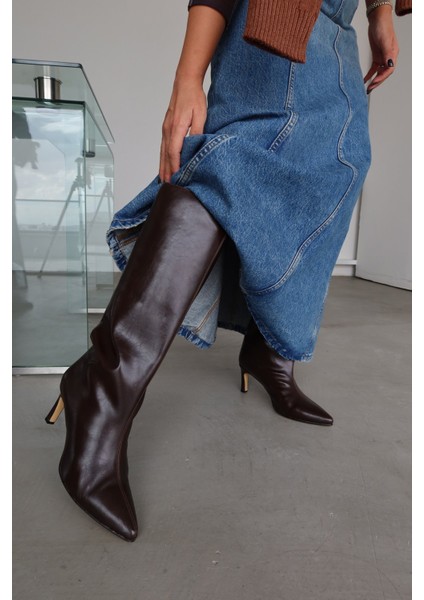 Yandan Fermuarlı Konstrat Dikişli Uzun Denim Etek indirimleri