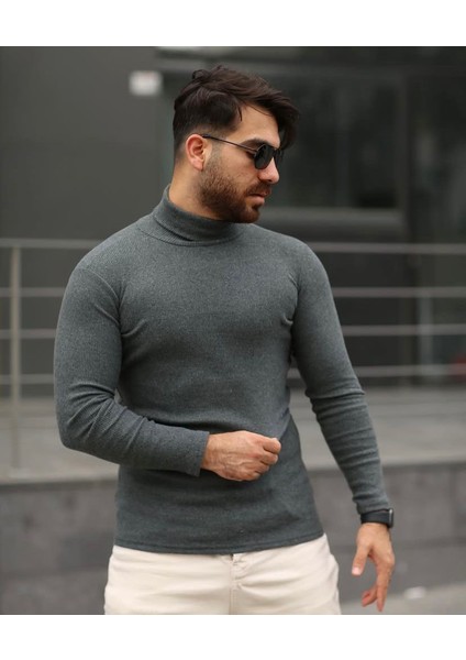 Gri Kaşkorse Balıkçı Yaka Likralı Kazak