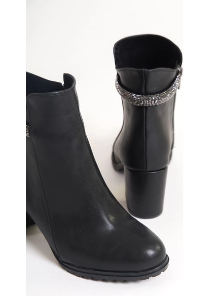 Lıa Fermuarlı Ortopedik Taban Taşlı Topuklu Kadın Bot Cst - Siyah indirimleri