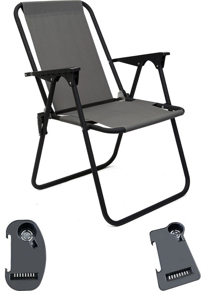 Litea Kamp Sandalyesi Katlanır Piknik Sandalye ve Bardaklık Gri