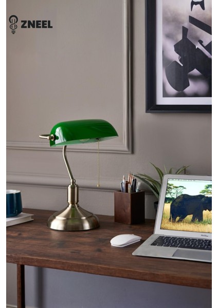 Cam Başlıklı Gerçek Pirinç Gövdeli Bankers Masa Lambası – Dinamik Oynar Başlık, Sağlam Taban. fiyatları