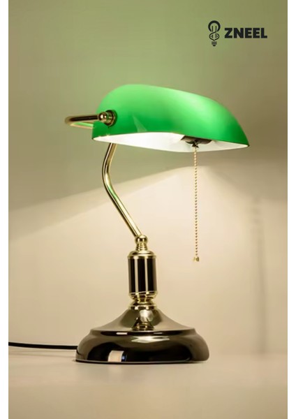 Cam Başlıklı Gerçek Pirinç Gövdeli Bankers Masa Lambası – Dinamik Oynar Başlık, Sağlam Taban. indirimleri