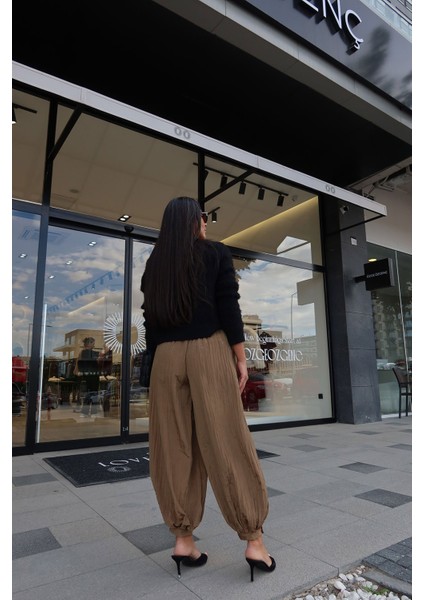 Beli Bağcıklı Kırışık Kumaş Şalvar Pantolon fırsatları