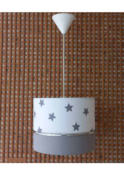 Beyaz Yıldızlı Gri 2.li Set M-0390 Kumaş Kaplama Genç ve Çocuk Odası Avize ve Abajur Takımı fiyatları