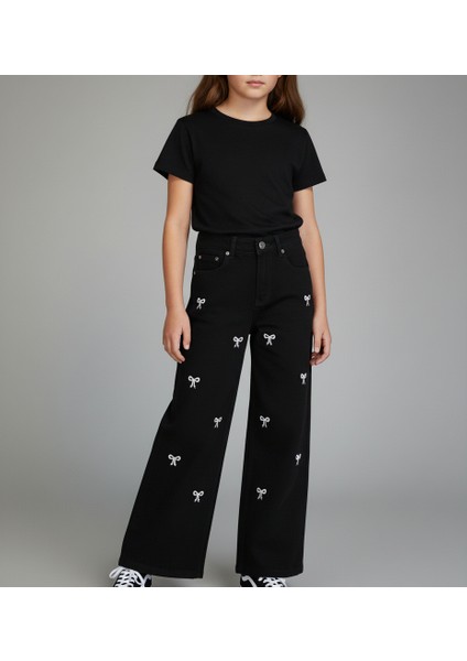 Beyaz Kurdeleli Pantolon Kot Kız Çocuk