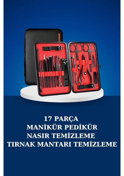 Bfs 17 Parça Manikür Seti Taşınabilir Özel Çantalı El ve Ayak Bakımı Tırnak Batığı Temizleme