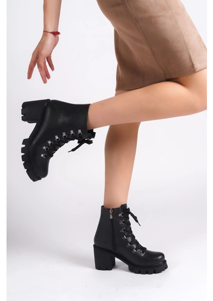 Emma Bağcıklı Fermuarlı Ortopedik Taban Topuklu Kadın Bot Cst - Siyah fiyatları