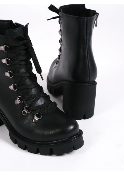 Emma Bağcıklı Fermuarlı Ortopedik Taban Topuklu Kadın Bot Cst - Siyah indirimleri