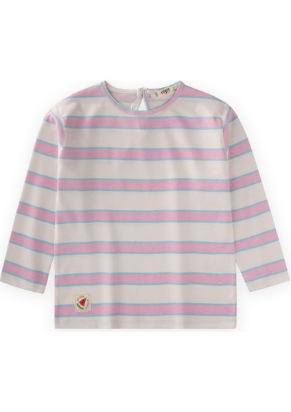 Çizgili Uzun Kollu T-Shırt 2-8 Yaş Pembe Mavi Çizgili