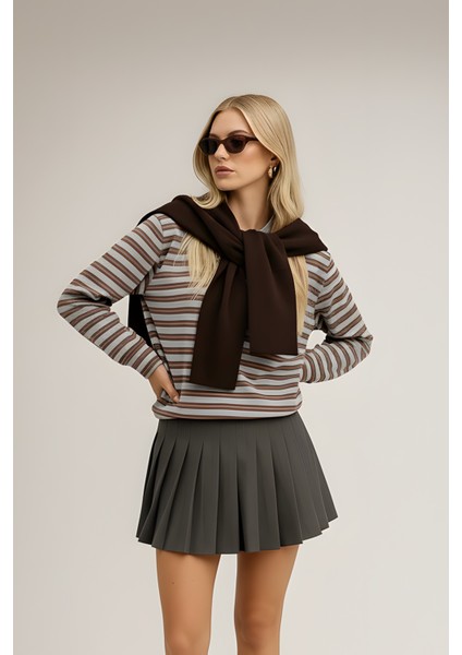 Kare Parçalı Atkı Koyu Kahve