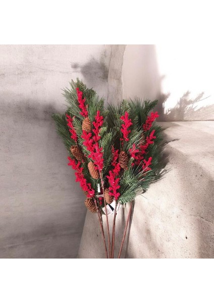 Yapay Çiçek Kokina ve Çam Dalı Uzun Dal Kozalaklı 75CM Yılbaşı Çiçeği Pıtırcıklı (1 Adet) modelleri