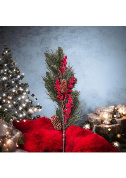 Yapay Çiçek Kokina ve Çam Dalı Uzun Dal Kozalaklı 75CM Yılbaşı Çiçeği Pıtırcıklı (1 Adet) fırsatları