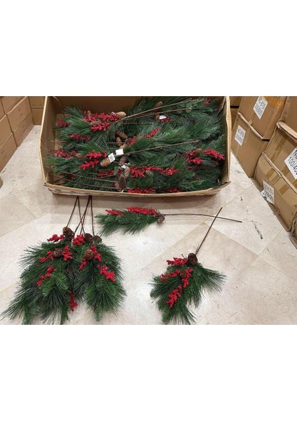 Yapay Çiçek Kokina ve Çam Dalı Uzun Dal Kozalaklı 75CM Yılbaşı Çiçeği Pıtırcıklı (1 Adet) indirimleri