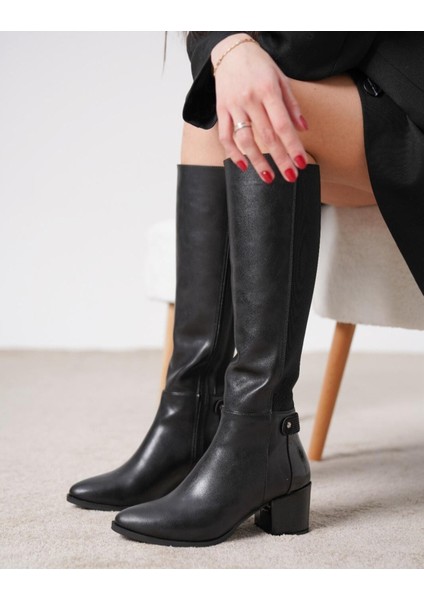 Junita Siyah Kadın Topuklu Çizme
