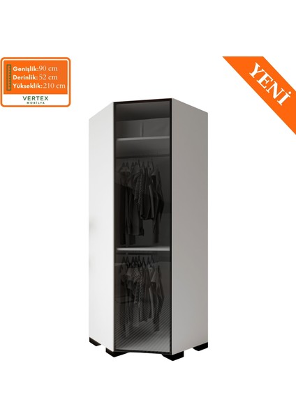 Floransa Alüminyum Cam Kapak Köşe Modül Beyaz-Antrasit Gardırop