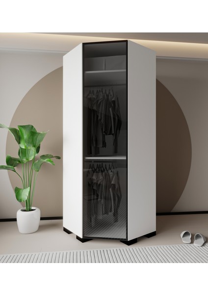 Floransa Alüminyum Cam Kapak Köşe Modül Beyaz-Antrasit Gardırop fırsatları